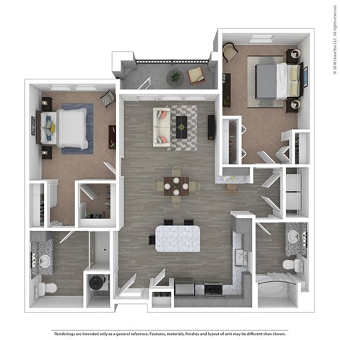 Floor plan for 2 beds, 2 baths, 1088 sqft
